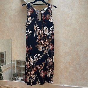 Venus/Lascana mid-length, black with floral print, sleeveless dress, size S